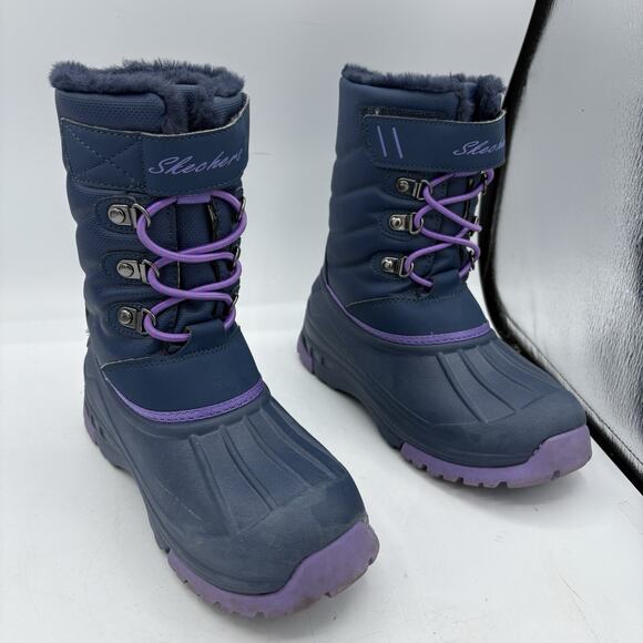 Skechers Boots Little Girls Size‎ 1 Cold Weather Winter Snow Navy Purple 88885L - Picture 1 of 9